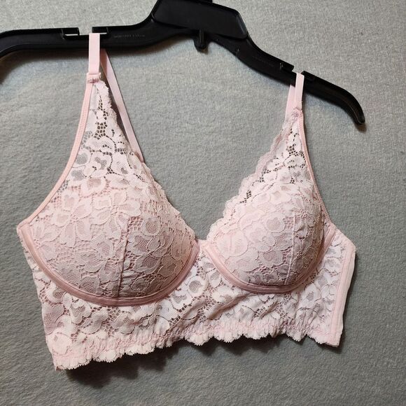 Maidenform Longline Bra Size 36B Soft Cup Bralette Lace Pink - Picture 3 of 9